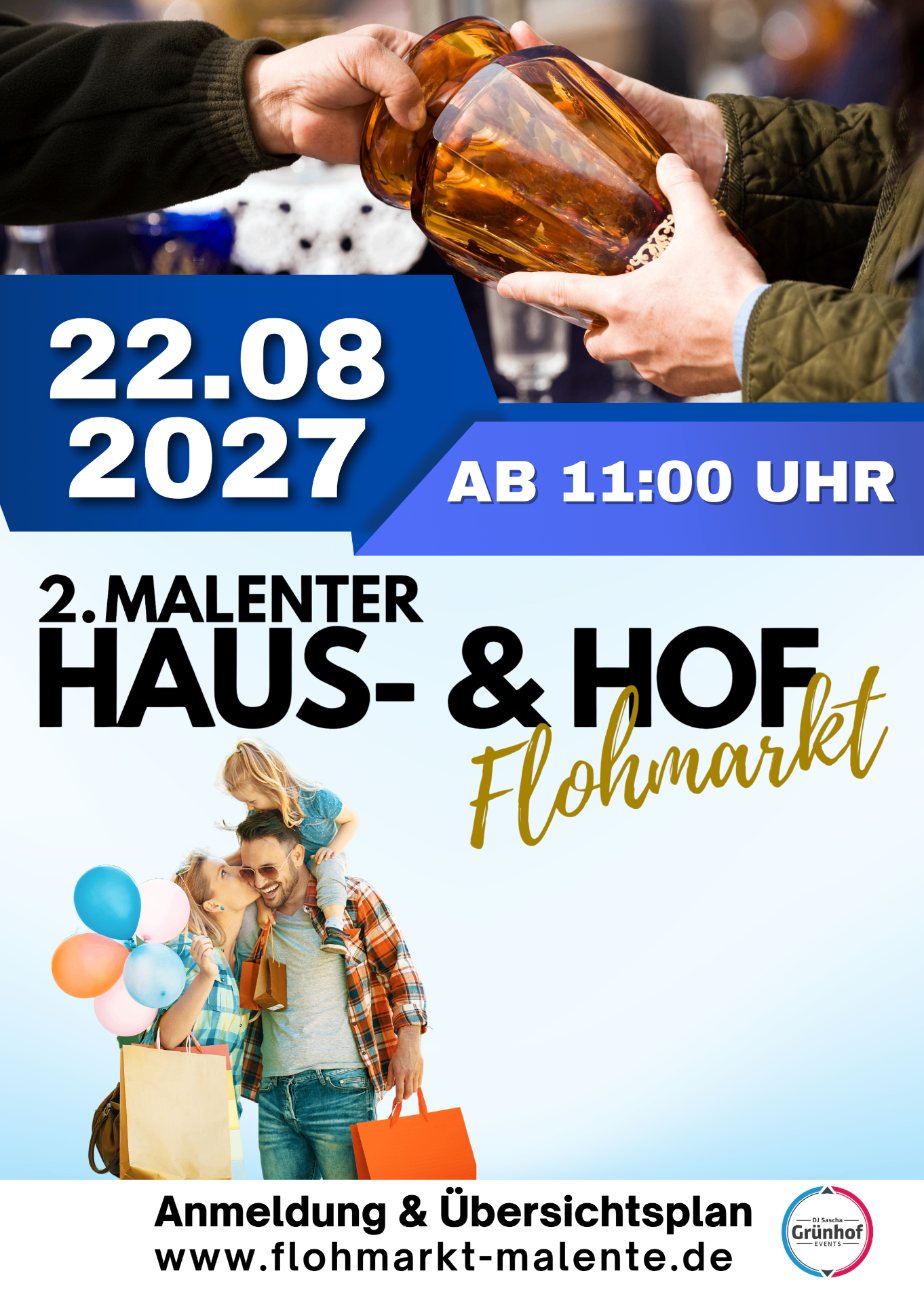 Plakat zum 2. Malenter Haus- & Hof-Flohmarkt am 22.08.2027